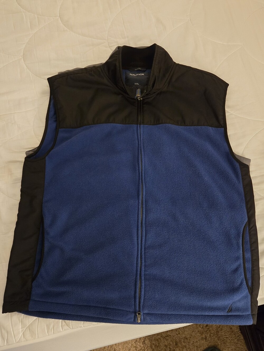 Nautica Blue and Black Men's Fleece Vest - Zip Front